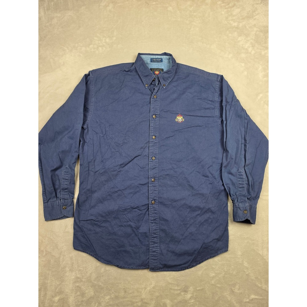 Vintage Chaps Ralph Lauren Button Down Shirt Mens L Blue Long Sleeve Crest Logo